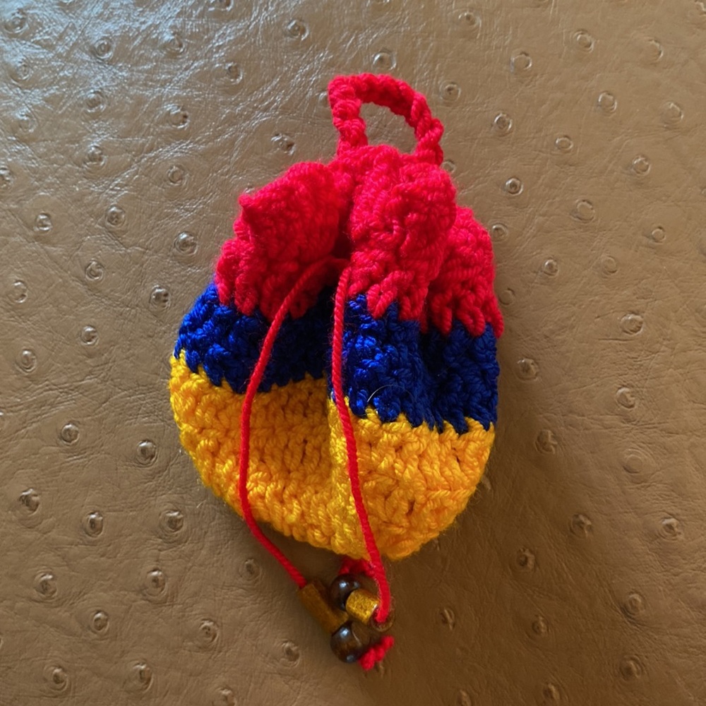 Small Multicolor Crochet Bag /Sack with Drawstring Handmade South America NEW